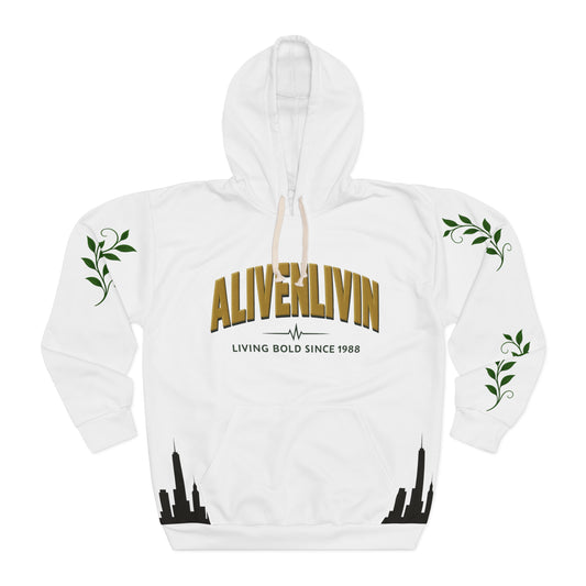 Alive & Livin' Unisex Pullover Hoodie - Bold Design, Cozy Fit, Perfect for Casual Days, Gift for Birthdays, Everyday Wear, Stylish Comfort