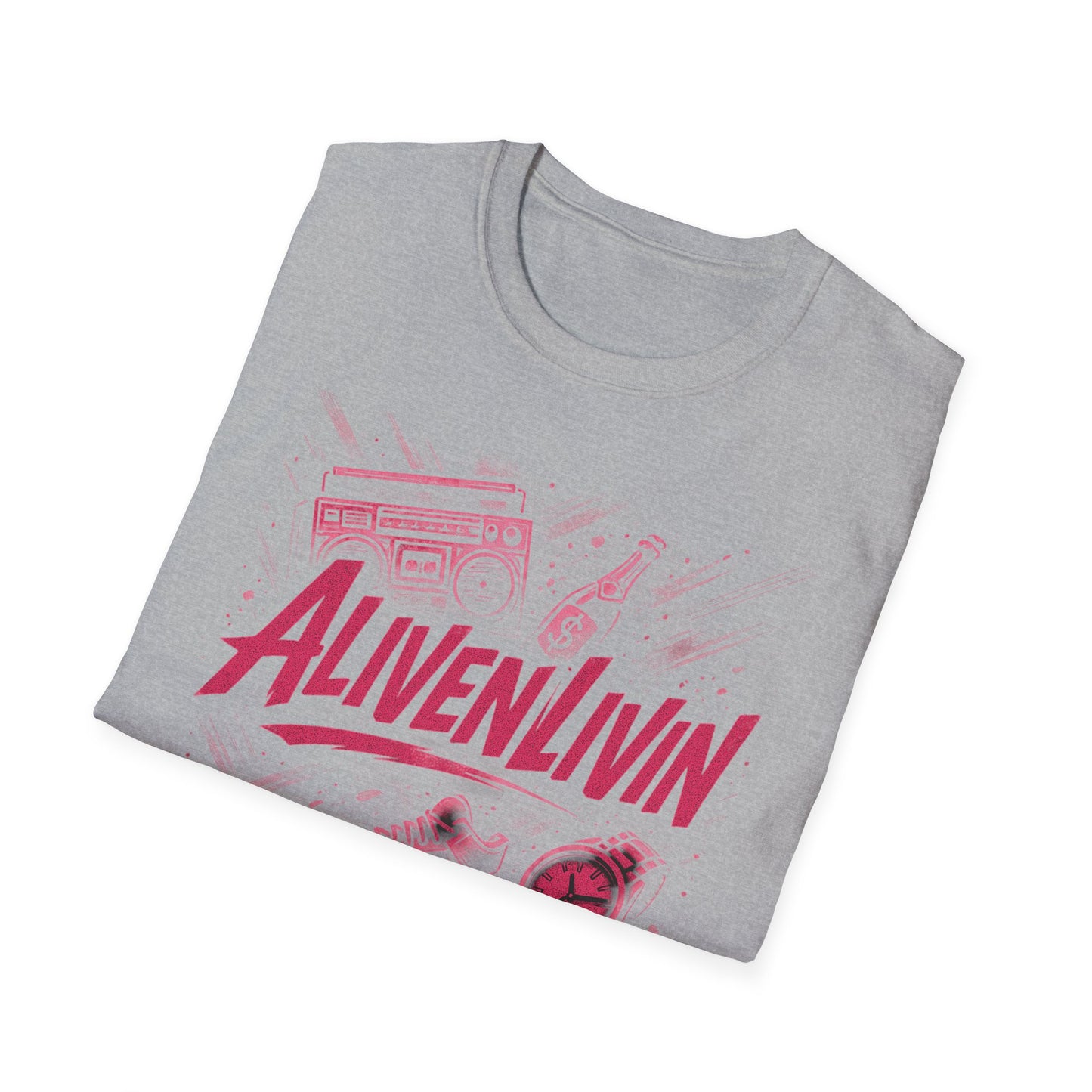 AlivenLivin Unisex Softstyle T-Shirt, Casual Graphic Tee, Retro Vibe Shirt, Perfect for Gifts, Party Wear, Music Lovers