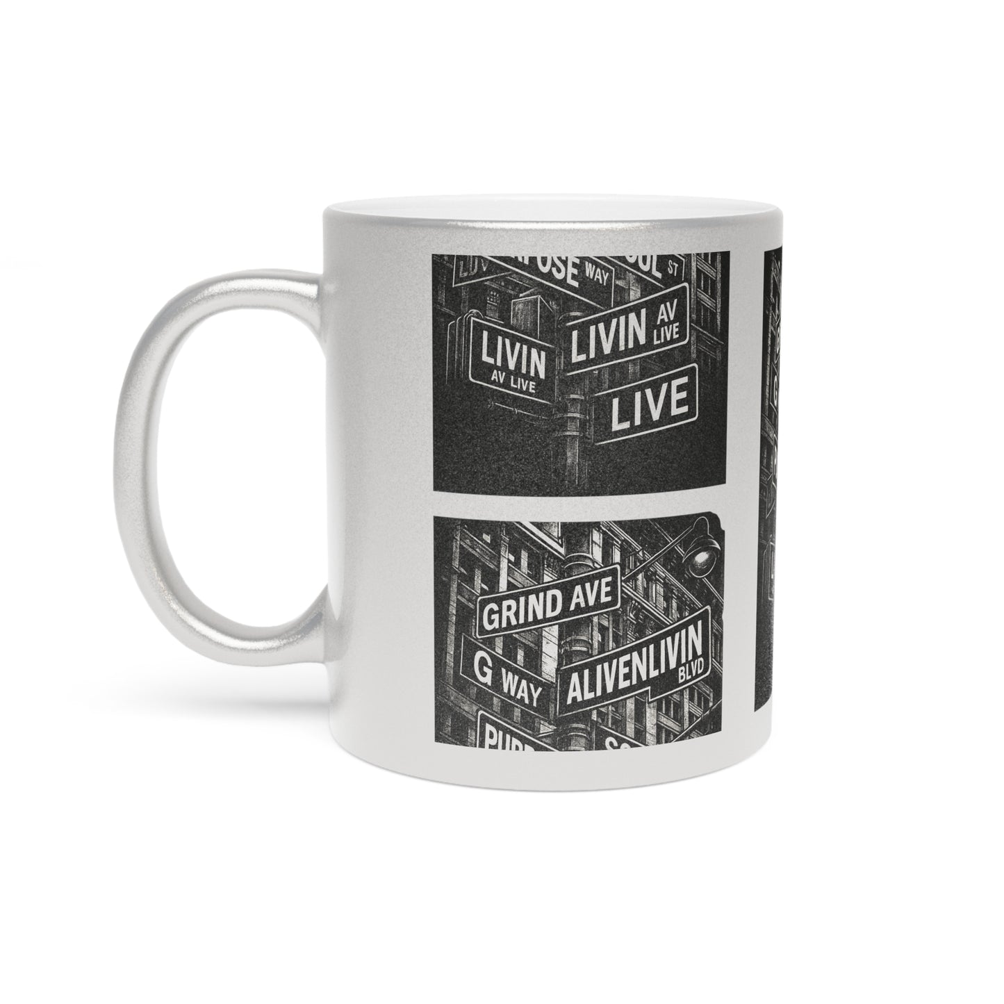 Metallic Inspirational Mug - Urban Life Design, Coffee Cup for Motivation, Gift for Dreamers, Creative Souls, Home or Office Decor
