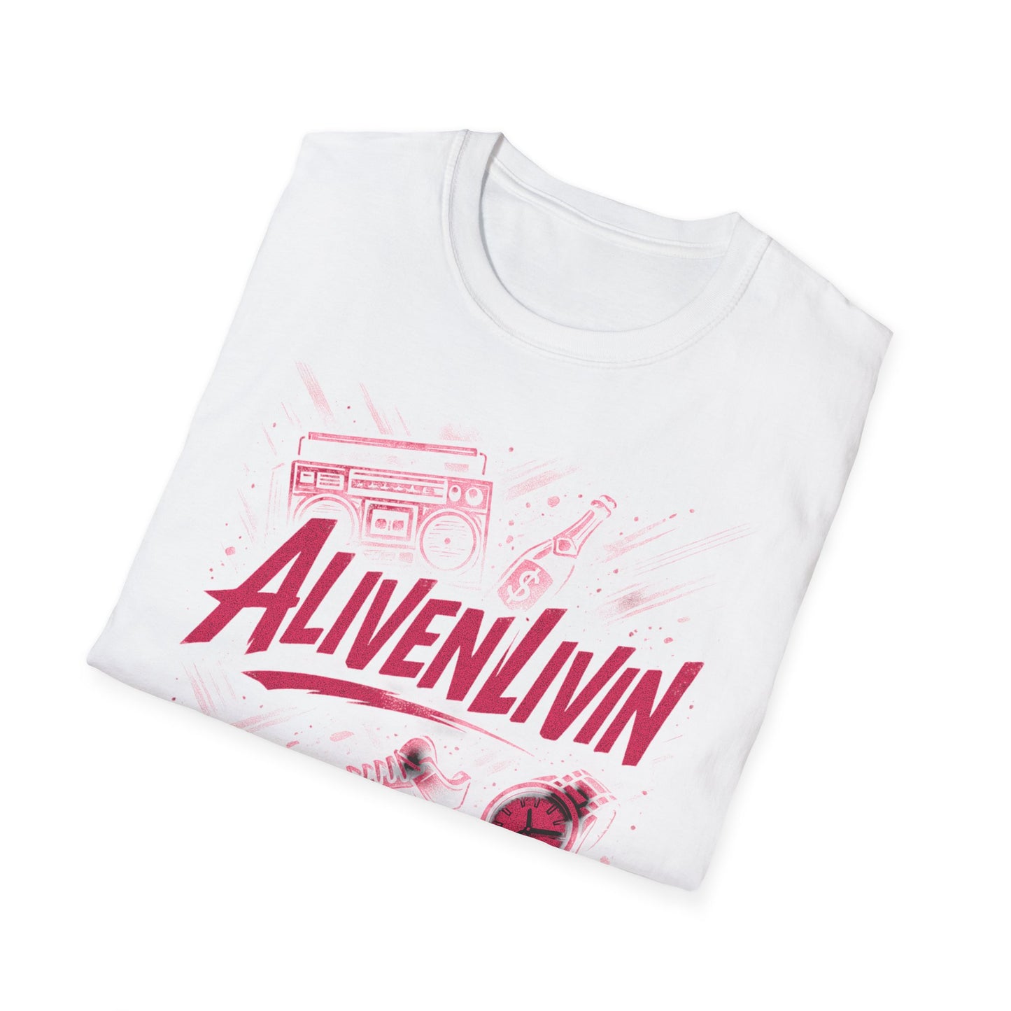 AlivenLivin Unisex Softstyle T-Shirt, Casual Graphic Tee, Retro Vibe Shirt, Perfect for Gifts, Party Wear, Music Lovers