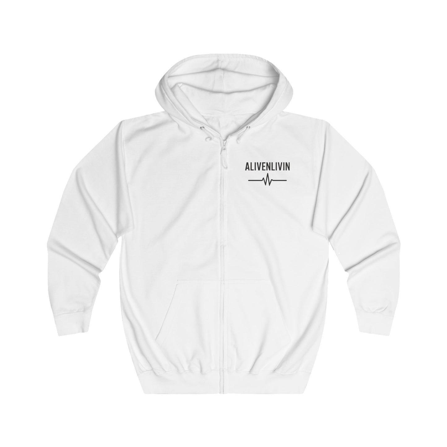 Unisex Full Zip Hoodie with ALIVENLIVIN Design - Cozy Apparel for Music Lovers, Great for Gifting, Festivals, Casual Wear, Everyday Comfort