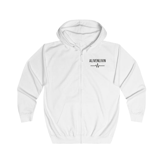 Unisex Full Zip Hoodie with ALIVENLIVIN Design - Cozy Apparel for Music Lovers, Great for Gifting, Festivals, Casual Wear, Everyday Comfort