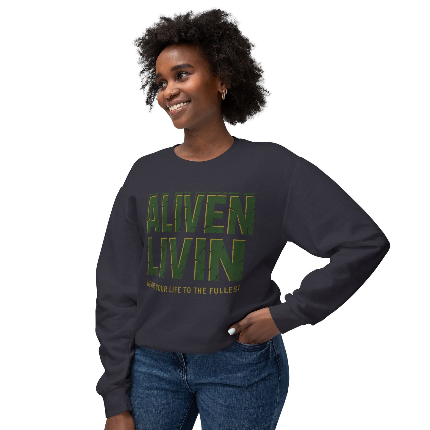 Aliven Livin Sweatshirt - Motivational Unisex Crewneck for Comfort, Casual Wear, Gift, Inspiration, Everyday Style