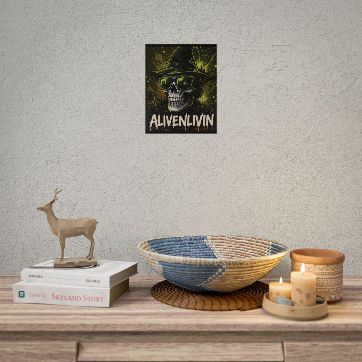 Halloween Wall Art Poster, Alivenlivin Skull Decor, Edgy Home Decor, party decoration, Gothic Art Print