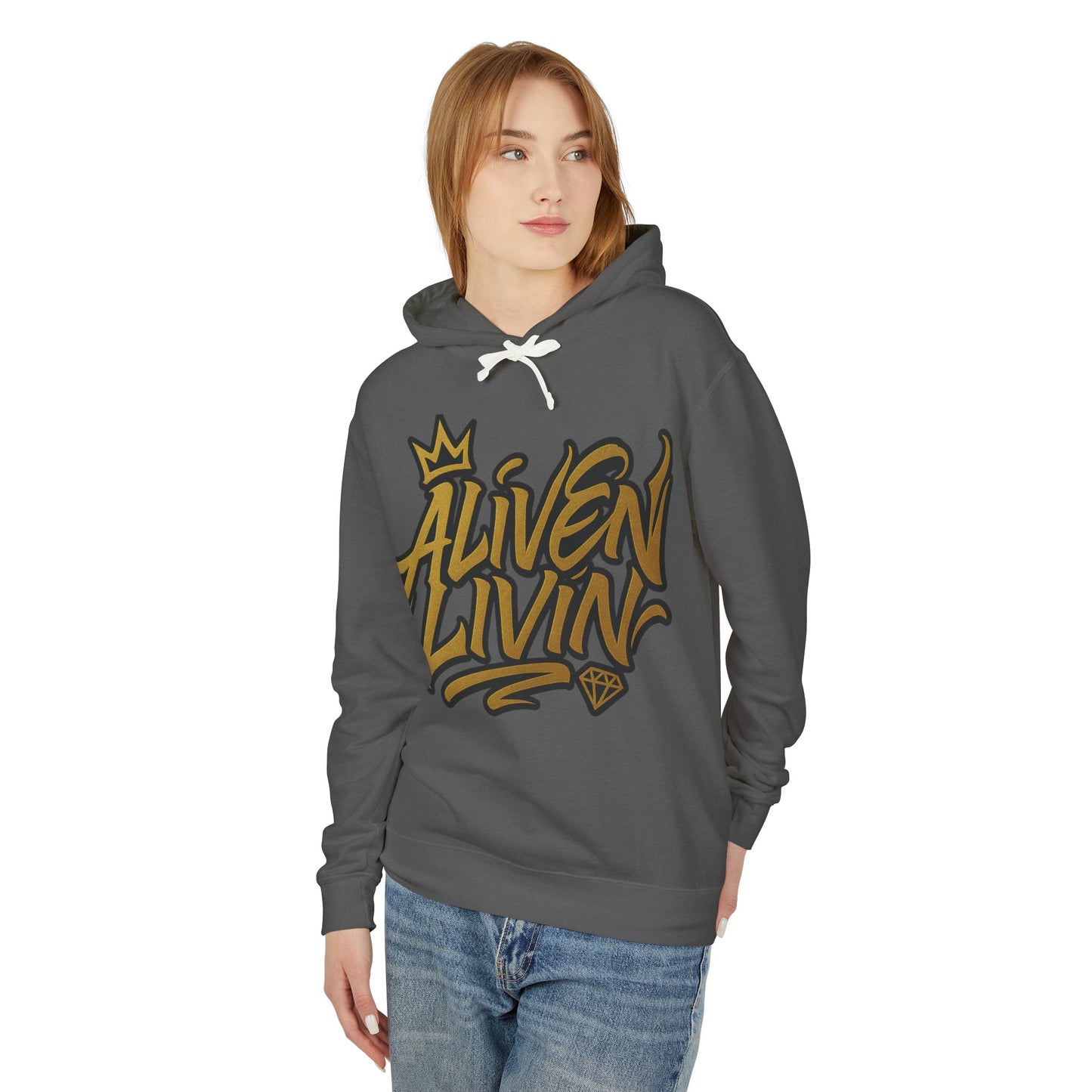 Aliven Livin Lightweight Unisex Hoodie - Streetwear, Casual Wear, Gift for Him/Her, Summer Fashion, Graffiti Style Sweatshirt
