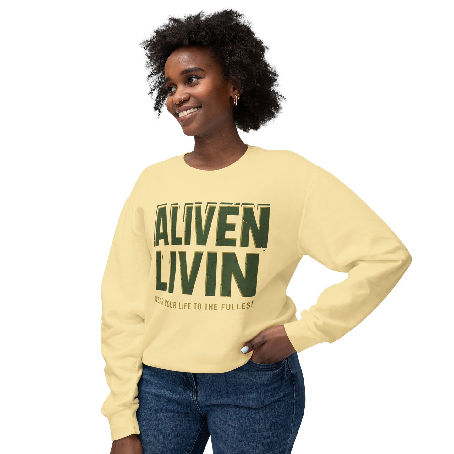 Aliven Livin Sweatshirt - Motivational Unisex Crewneck for Comfort, Casual Wear, Gift, Inspiration, Everyday Style