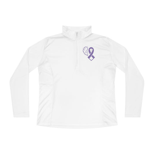 Ladies Quarter-Zip Pullover with Brain Ribbon Design | Casual Wear, Athleisure, Awareness Gear, Gift Idea, Comfortable Hoodie
