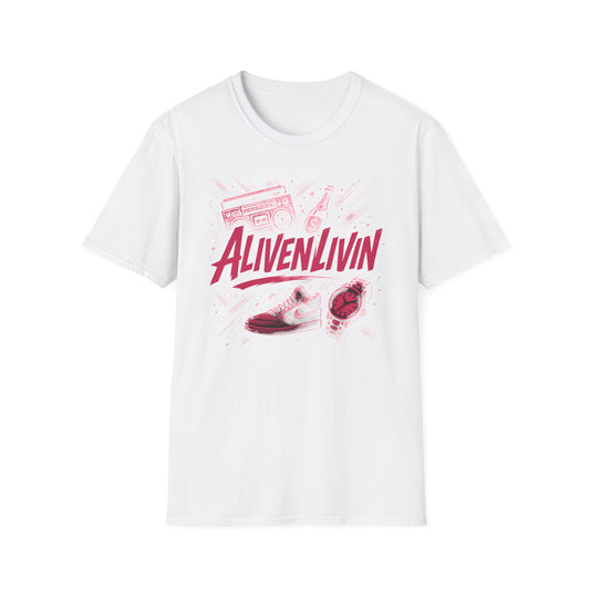 AlivenLivin Unisex Softstyle T-Shirt, Casual Graphic Tee, Retro Vibe Shirt, Perfect for Gifts, Party Wear, Music Lovers