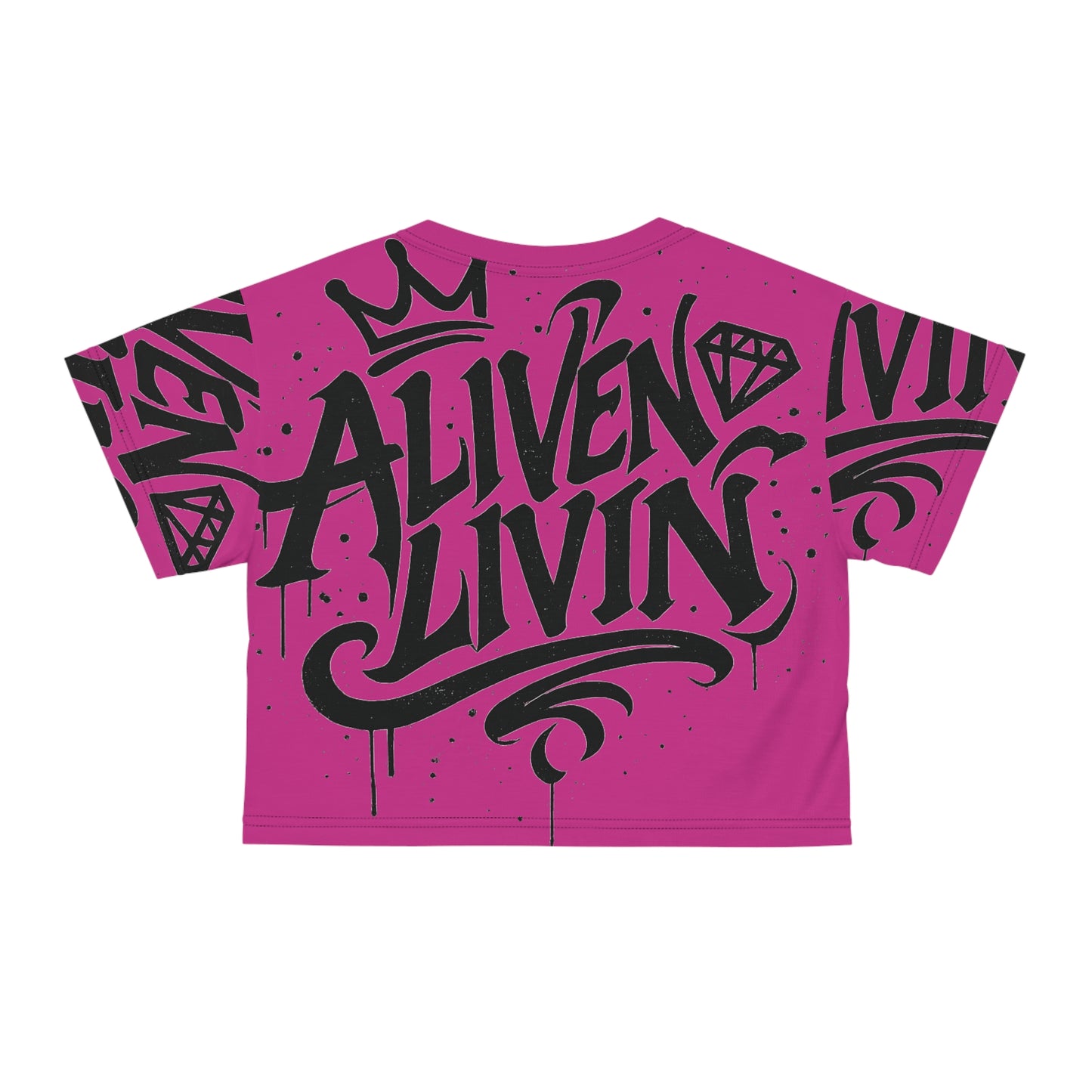 Vibrant Graphic Crop Tee - "ALIVEN LIVIN", Summer Fashion, Streetwear Top, Casual Wear, Gift for Friends