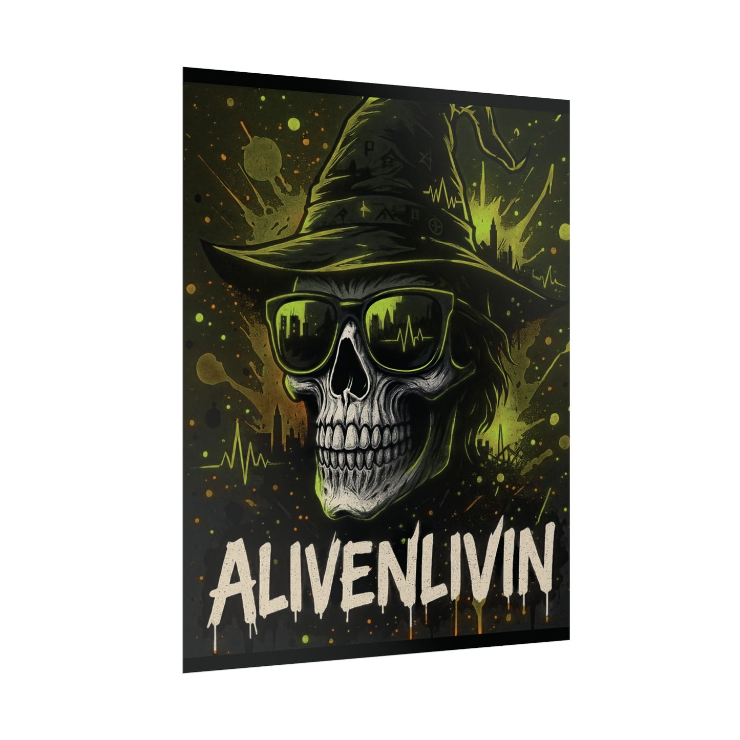 Halloween Wall Art Poster, Alivenlivin Skull Decor, Edgy Home Decor, party decoration, Gothic Art Print
