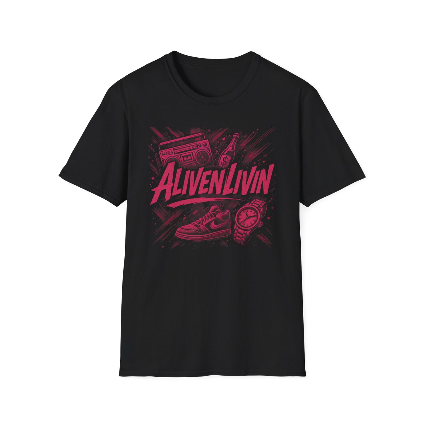 AlivenLivin Unisex Softstyle T-Shirt, Casual Graphic Tee, Retro Vibe Shirt, Perfect for Gifts, Party Wear, Music Lovers