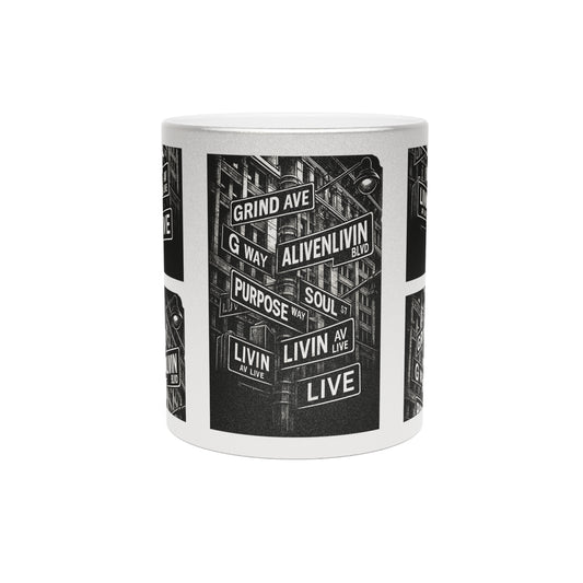 Metallic Inspirational Mug - Urban Life Design, Coffee Cup for Motivation, Gift for Dreamers, Creative Souls, Home or Office Decor