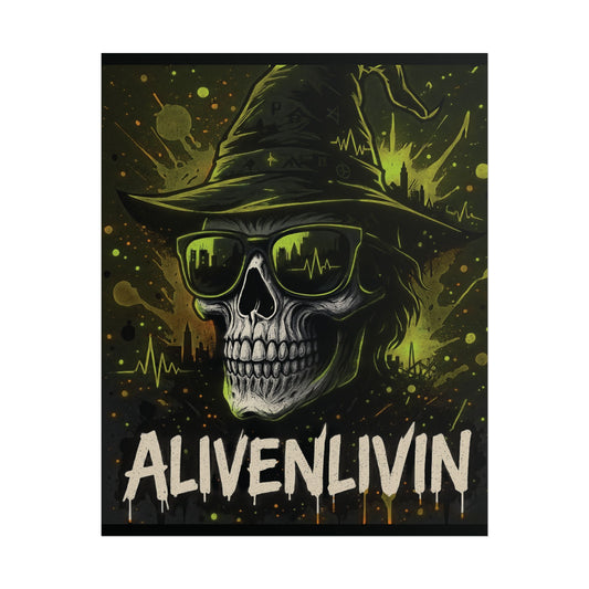 Halloween Wall Art Poster, Alivenlivin Skull Decor, Edgy Home Decor, party decoration, Gothic Art Print