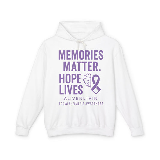 Alzheimer's Awareness Hoodie, Unisex Lightweight Sweatshirt, Memory Matters Apparel, Hope Lives Gift, Supportive Charity Clothing