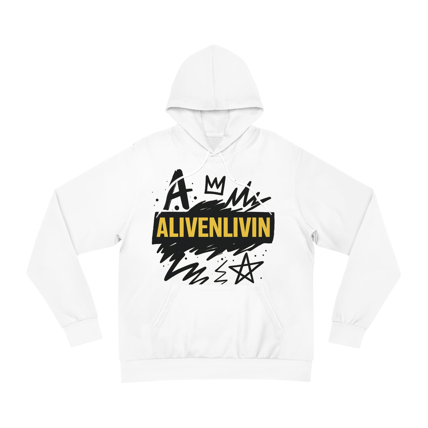 ALIVENLIVIN White Crown Graffiti Hoodie- Bold Simplicity, Loud Message