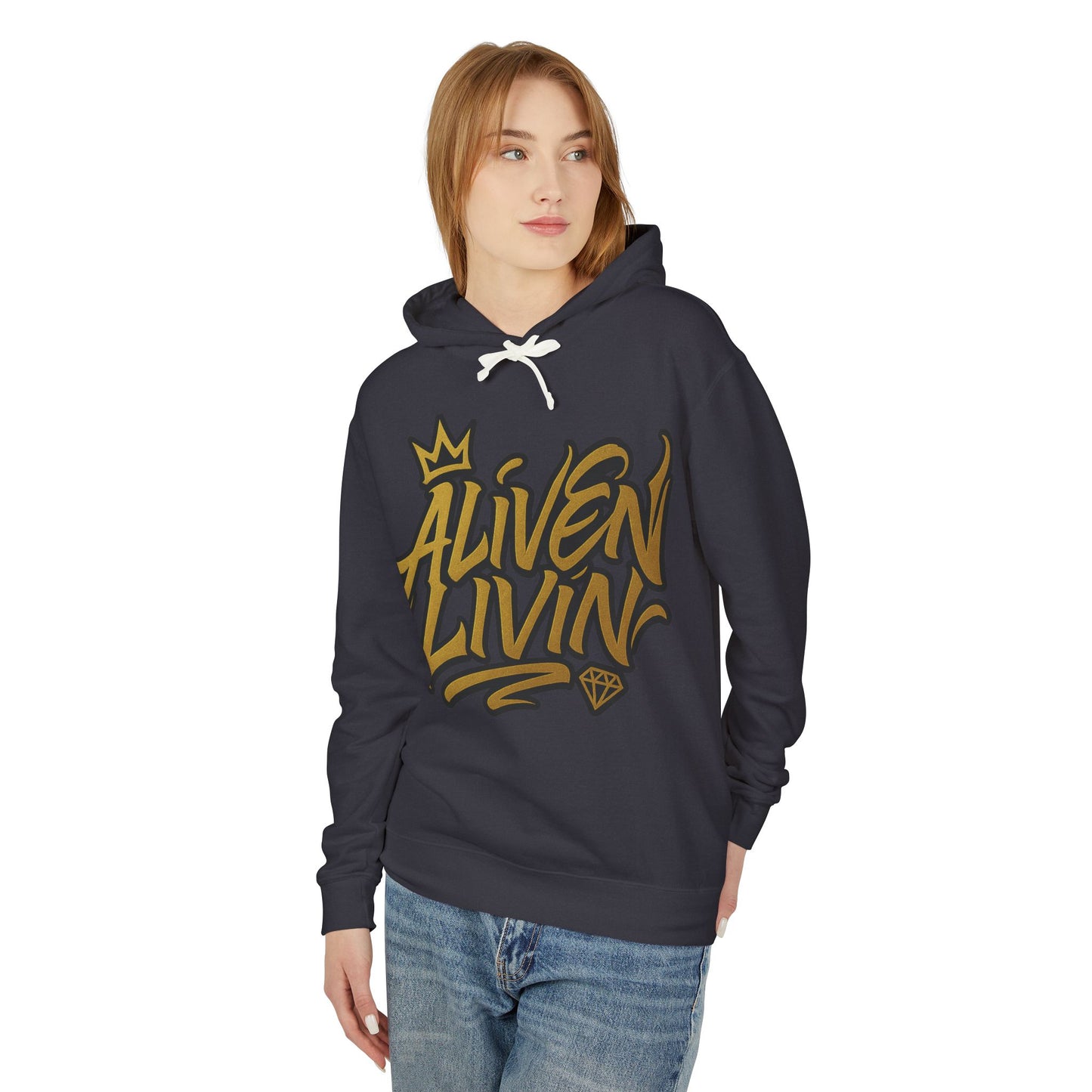Aliven Livin Lightweight Unisex Hoodie - Streetwear, Casual Wear, Gift for Him/Her, Summer Fashion, Graffiti Style Sweatshirt