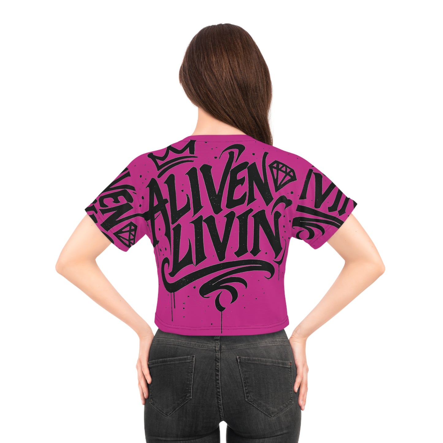 Vibrant Graphic Crop Tee - "ALIVEN LIVIN", Summer Fashion, Streetwear Top, Casual Wear, Gift for Friends