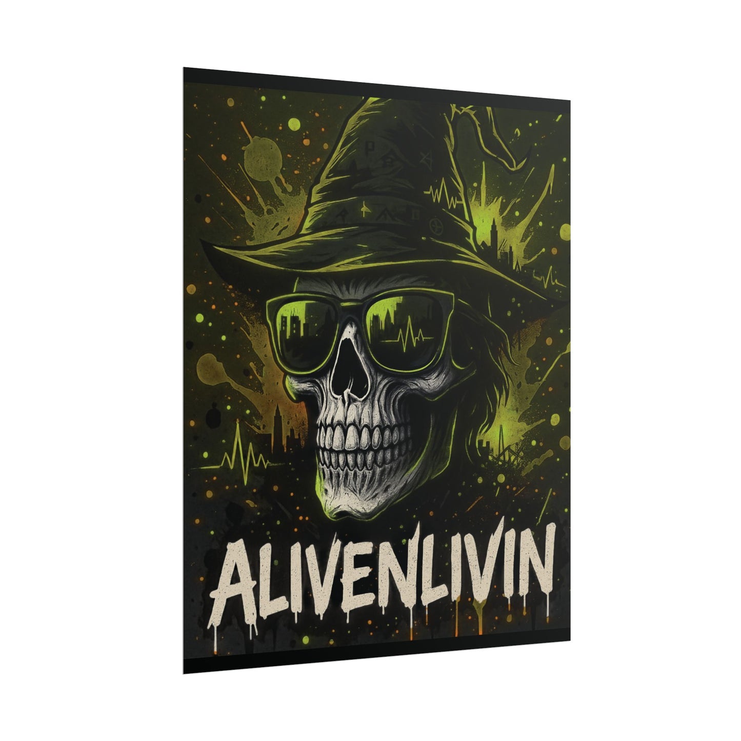 Halloween Wall Art Poster, Alivenlivin Skull Decor, Edgy Home Decor, party decoration, Gothic Art Print