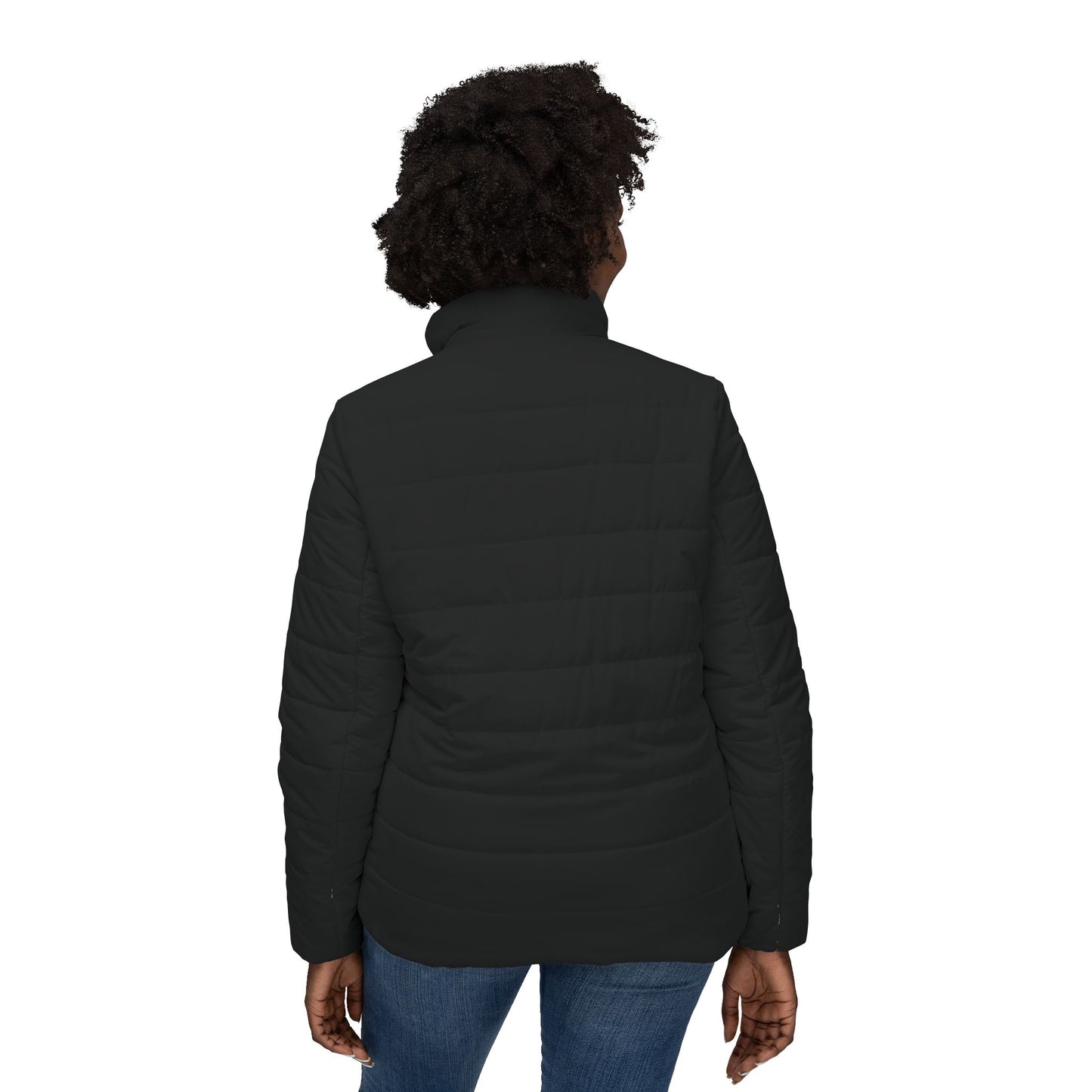 Black Womens Puffer Jacket with ALIVENLIVIN Logo, Warm Winter Coat, Stylish Outerwear, Trendy Fashion Apparel, Gift for Her, Winter Holiday