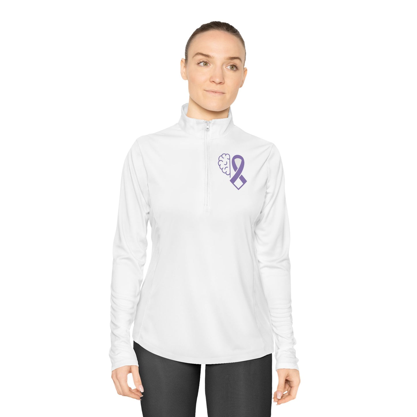Ladies Quarter-Zip Pullover with Brain Ribbon Design | Casual Wear, Athleisure, Awareness Gear, Gift Idea, Comfortable Hoodie