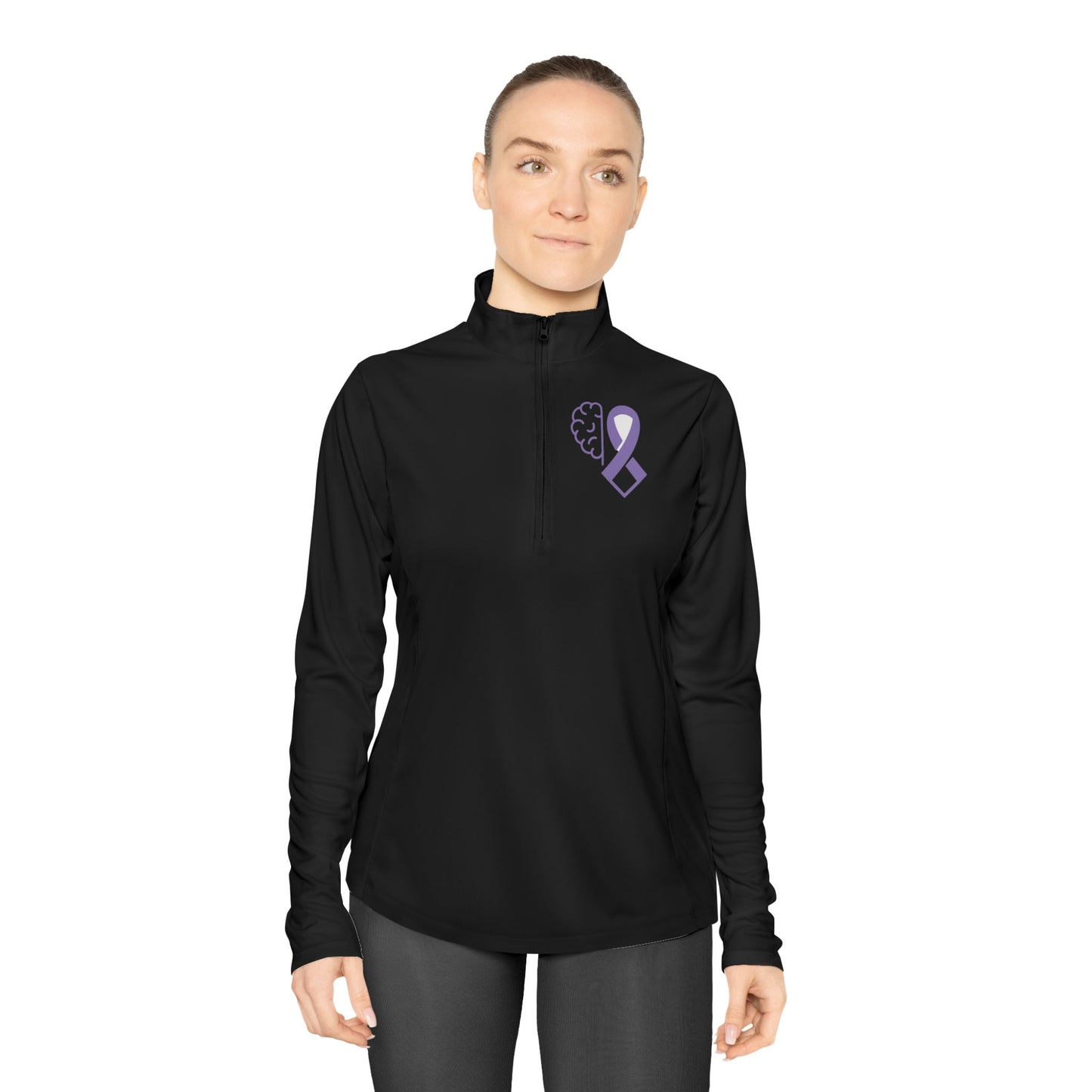 Ladies Quarter-Zip Pullover with Brain Ribbon Design | Casual Wear, Athleisure, Awareness Gear, Gift Idea, Comfortable Hoodie