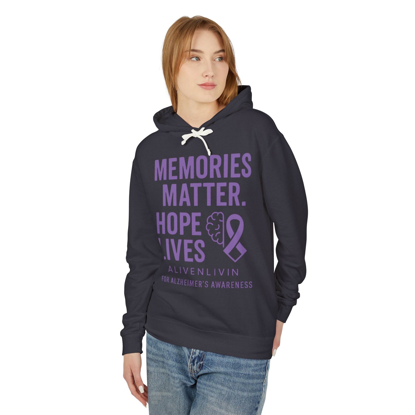 Alzheimer's Awareness Hoodie, Unisex Lightweight Sweatshirt, Memory Matters Apparel, Hope Lives Gift, Supportive Charity Clothing