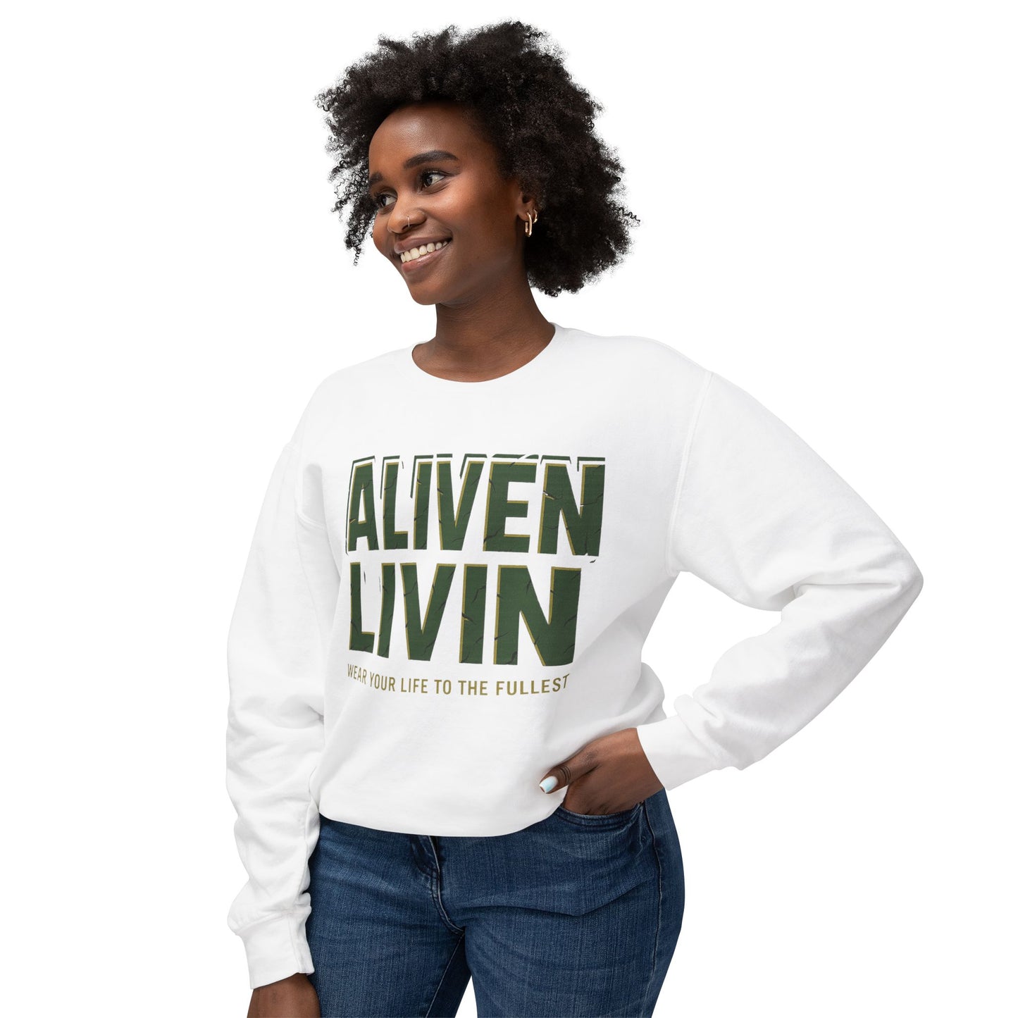 Aliven Livin Sweatshirt - Motivational Unisex Crewneck for Comfort, Casual Wear, Gift, Inspiration, Everyday Style