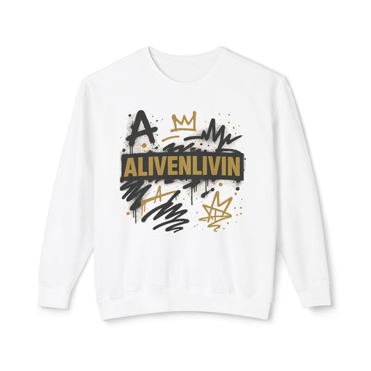 Trendy Unisex Sweatshirt with 'ALIVENLIVIN' Design, Casual Wear, Gift for Friends, Motivational Sweater, Graphic Crewneck