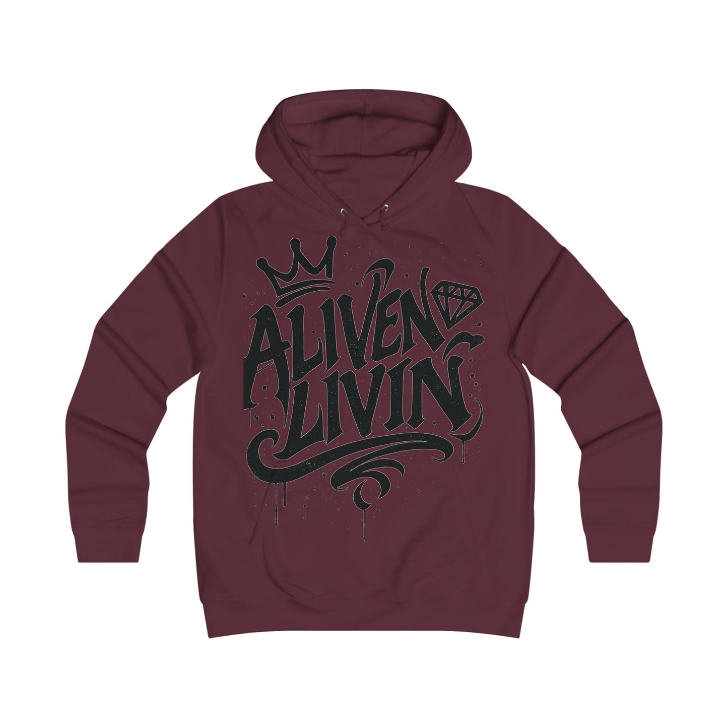 Girlie College Hoodie with 'ALIVEN & LIVIN' Design, Trendy Sweatshirt, Casual Fashion, Gift for College Students, Cozy Layering Piece