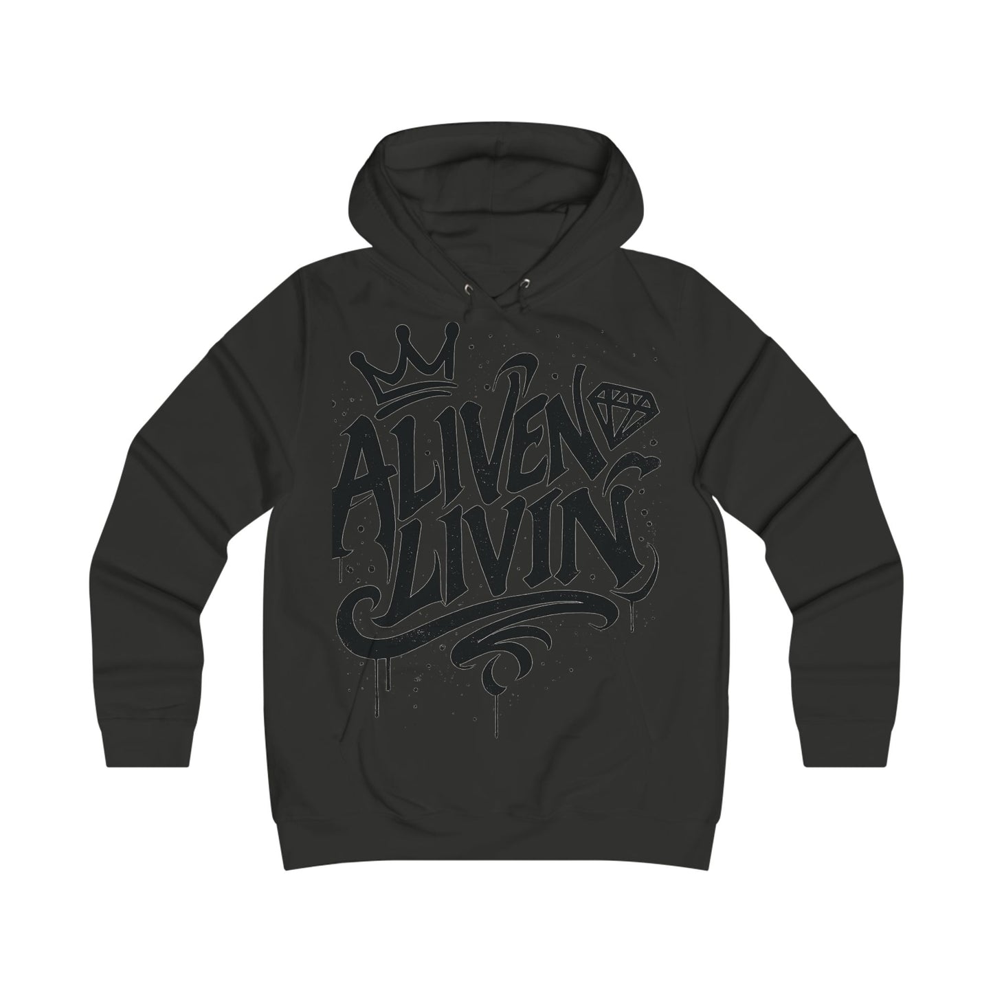 Girlie College Hoodie with 'ALIVEN & LIVIN' Design, Trendy Sweatshirt, Casual Fashion, Gift for College Students, Cozy Layering Piece