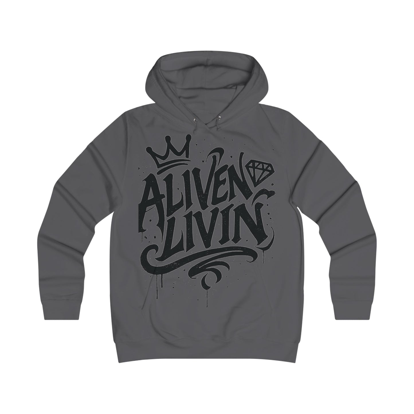 Girlie College Hoodie with 'ALIVEN & LIVIN' Design, Trendy Sweatshirt, Casual Fashion, Gift for College Students, Cozy Layering Piece