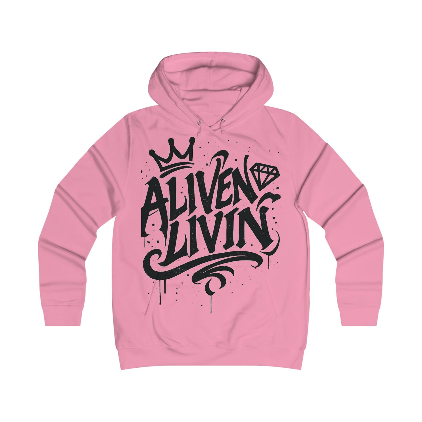 Girlie College Hoodie with 'ALIVEN & LIVIN' Design, Trendy Sweatshirt, Casual Fashion, Gift for College Students, Cozy Layering Piece