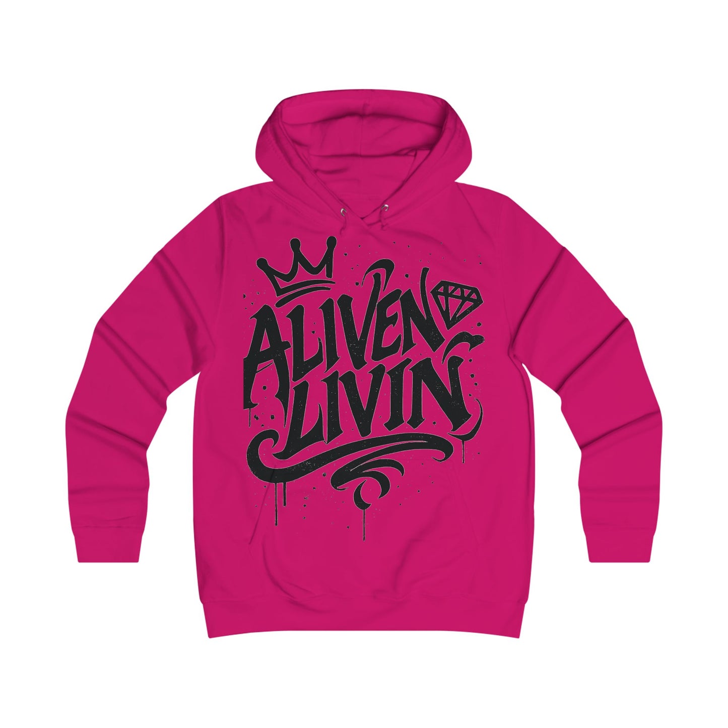 Girlie College Hoodie with 'ALIVEN & LIVIN' Design, Trendy Sweatshirt, Casual Fashion, Gift for College Students, Cozy Layering Piece