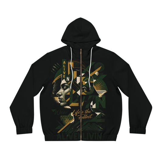 Vibrant AOP ALIVENLIVIN Men's Full-Zip Hoodie - Celebrate Life, Unique Style, Perfect for Casual Wear, Gift for Him, Cozy Comfort