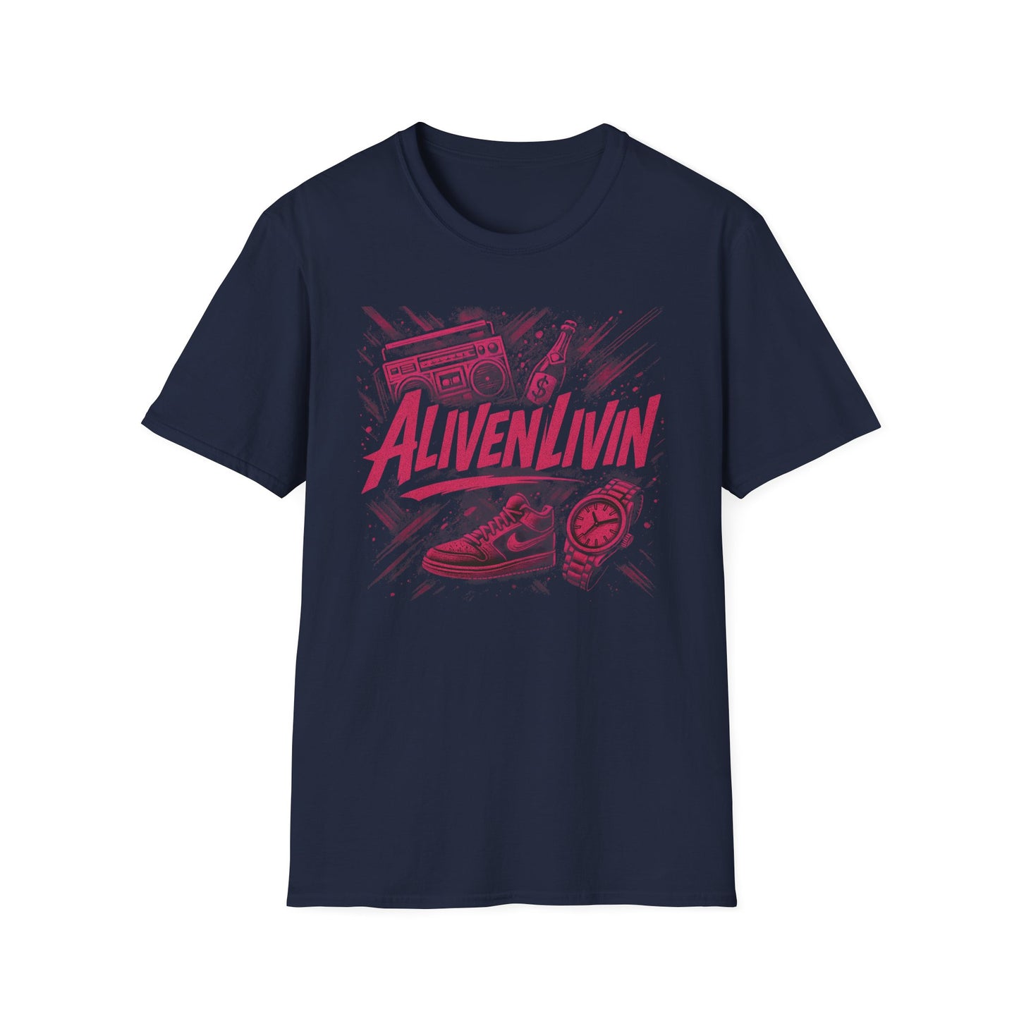AlivenLivin Unisex Softstyle T-Shirt, Casual Graphic Tee, Retro Vibe Shirt, Perfect for Gifts, Party Wear, Music Lovers