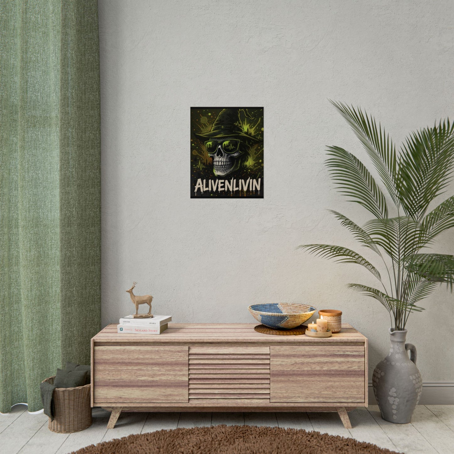Halloween Wall Art Poster, Alivenlivin Skull Decor, Edgy Home Decor, party decoration, Gothic Art Print