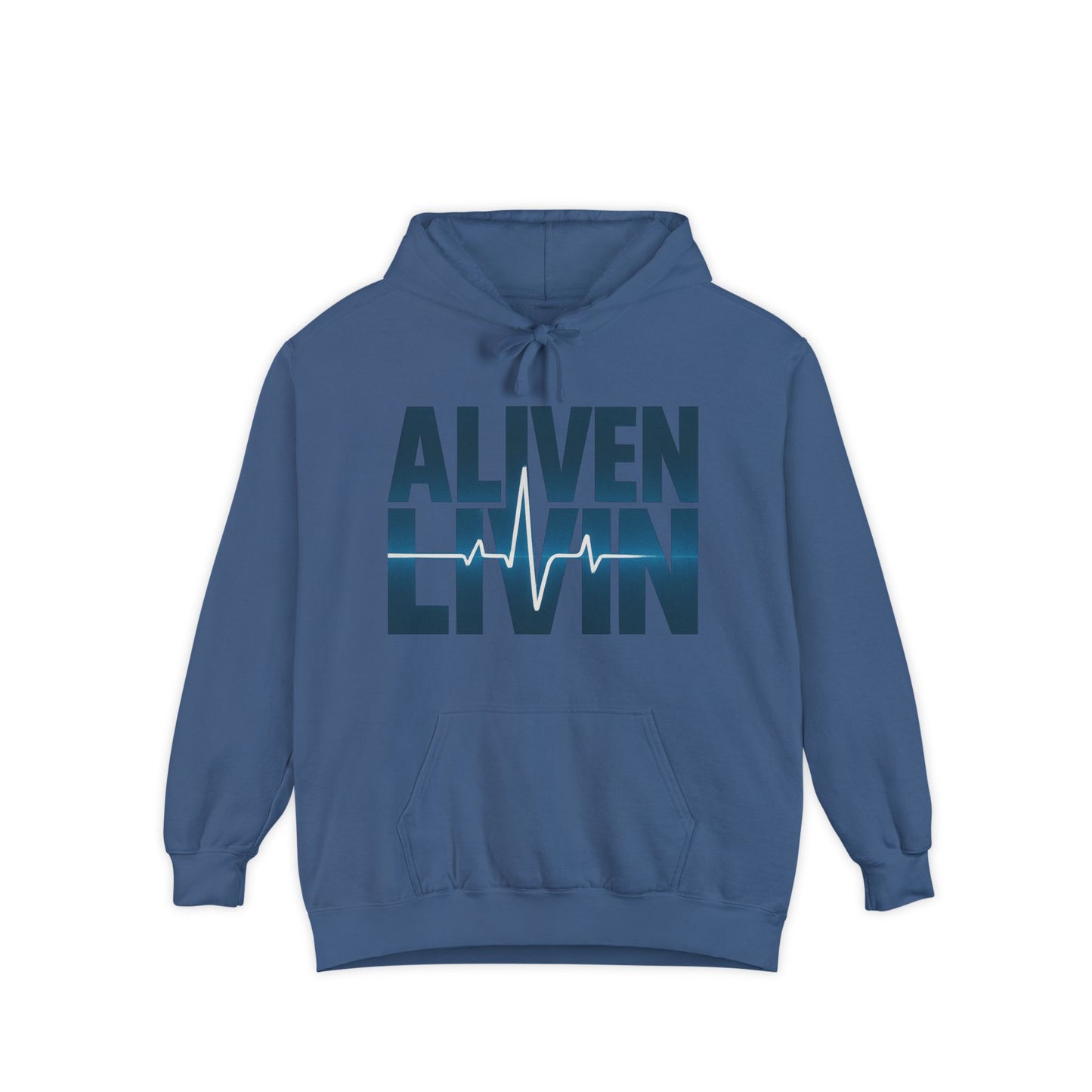 Garment-Dyed Hoodie with 'ALIVEN LIVIN' Design | Cozy Casual Wear, Unisex Sweatshirt, Perfect Gift for Wellness Lovers, Everyday Comfort