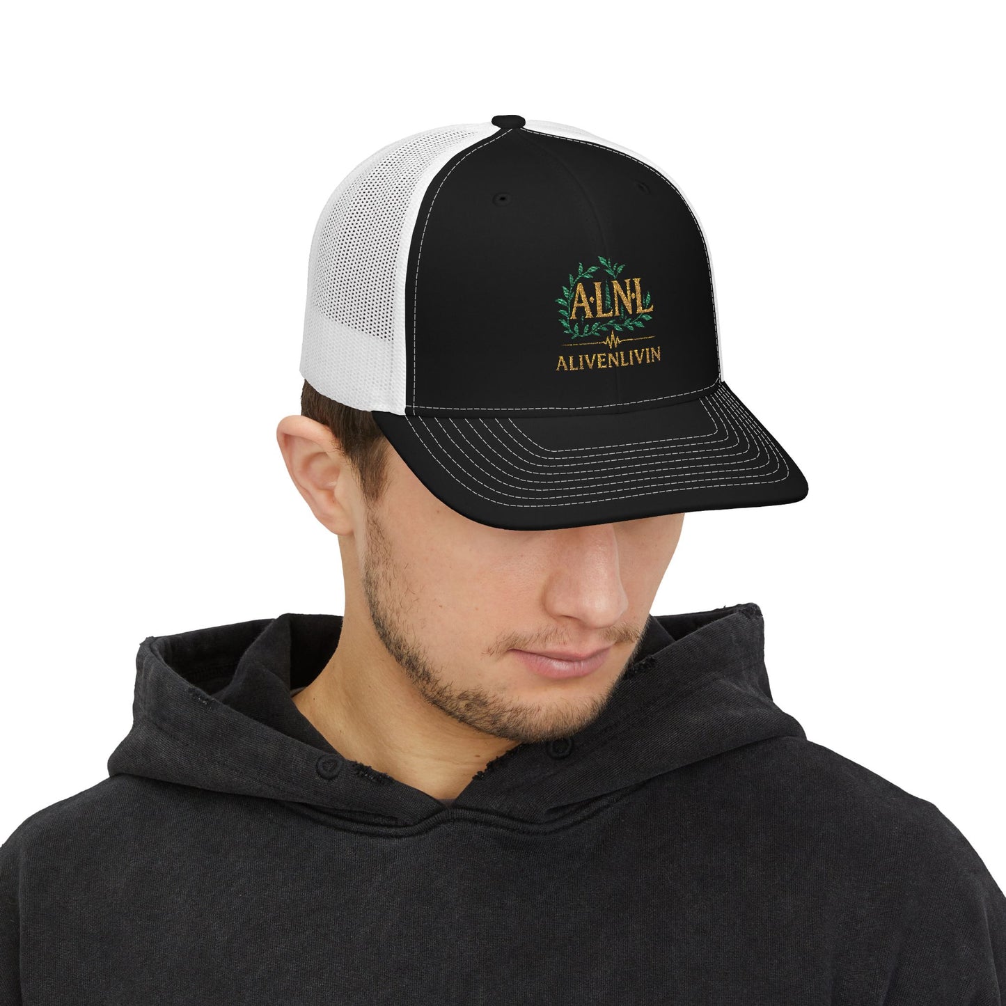 Stylish Snapback Trucker Cap - ALIVENLIVIN Embroidered Hat, Streetwear, Trendy Gift, Summer Accessory, Outdoor Events, Casual Fashion
