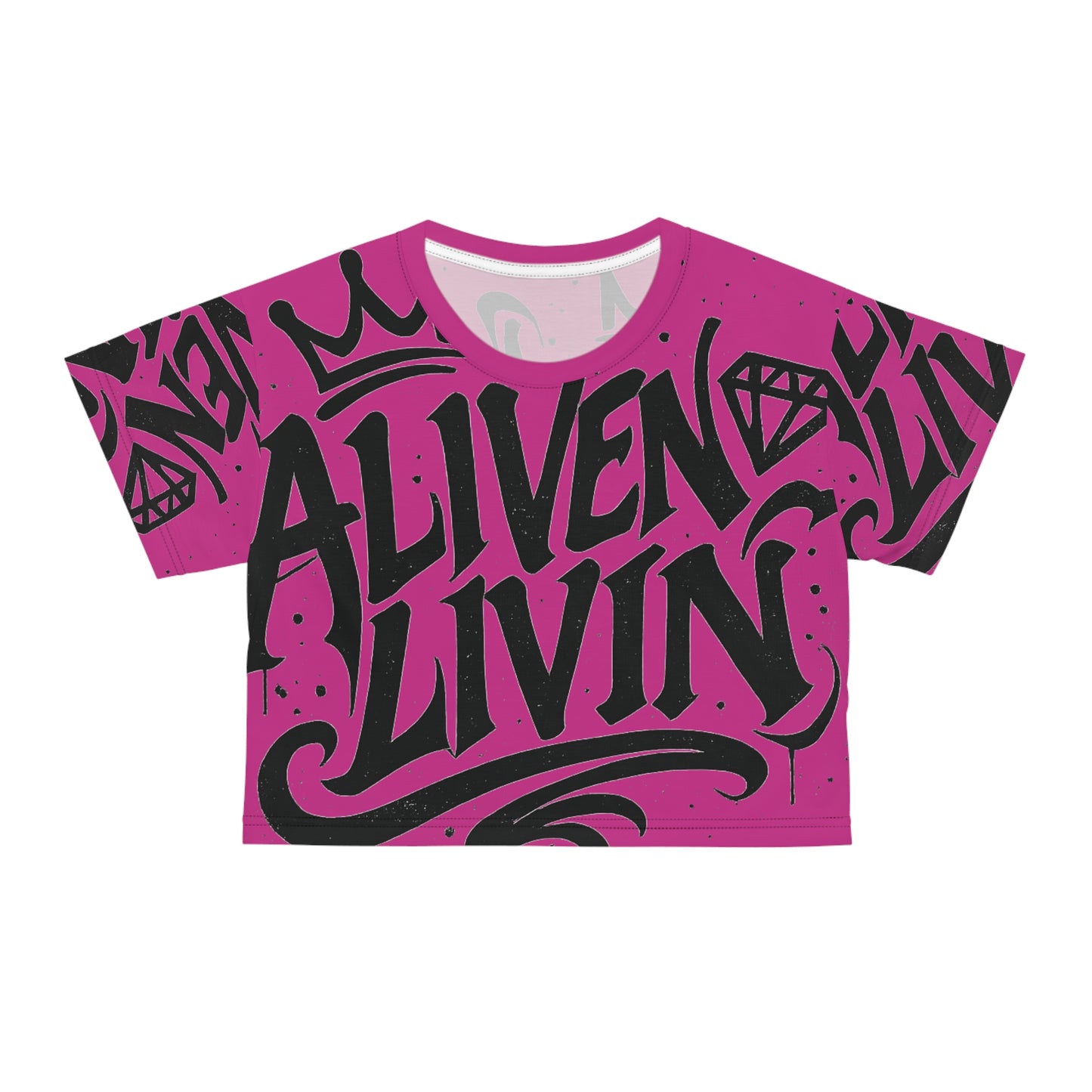 Vibrant Graphic Crop Tee - "ALIVEN LIVIN", Summer Fashion, Streetwear Top, Casual Wear, Gift for Friends
