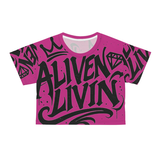 Vibrant Graphic Crop Tee - "ALIVEN LIVIN", Summer Fashion, Streetwear Top, Casual Wear, Gift for Friends