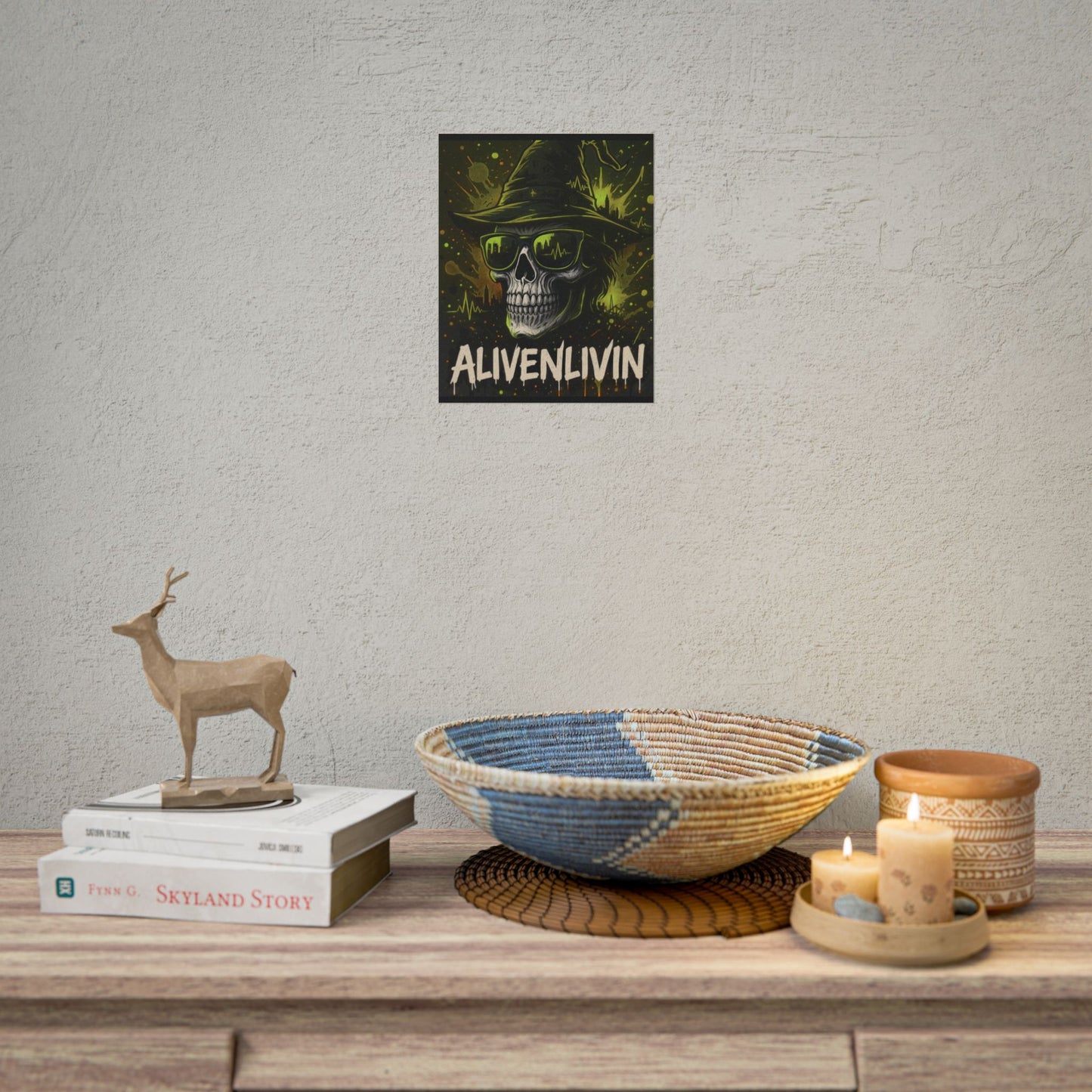 Halloween Wall Art Poster, Alivenlivin Skull Decor, Edgy Home Decor, party decoration, Gothic Art Print