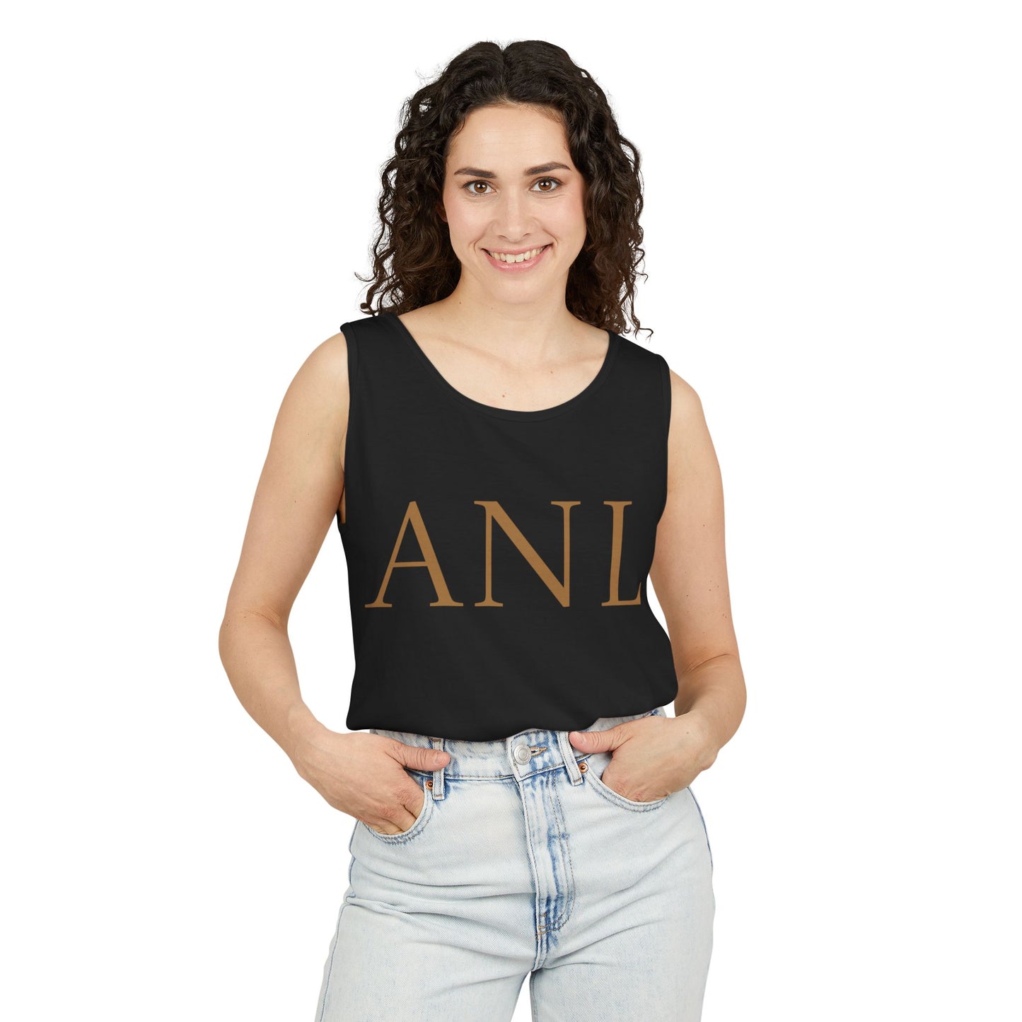Stylish Unisex Garment-Dyed Tank Top with ANL Design for Casual Days, Beach, Gifts, Summer Wear, and Unique Events