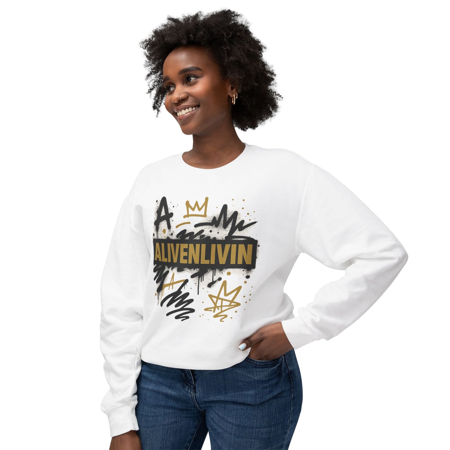 Trendy Unisex Sweatshirt with 'ALIVENLIVIN' Design, Casual Wear, Gift for Friends, Motivational Sweater, Graphic Crewneck