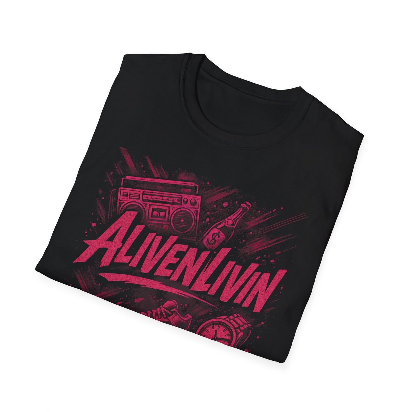 AlivenLivin Unisex Softstyle T-Shirt, Casual Graphic Tee, Retro Vibe Shirt, Perfect for Gifts, Party Wear, Music Lovers