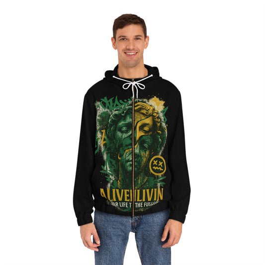 Graffiti-Inspired Men's Full-Zip Hoodie - Urban Style, Casual Wear, Street Fashion, Gift for Him, Graphic Sweatshirt