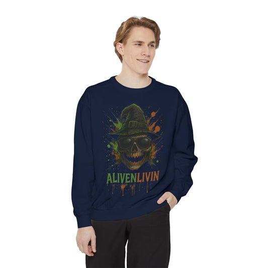 Halloween Sweatshirt with Skull Design, Cozy Fall Apparel, Unisex Halloween Top, Perfect for Parties, Graphic Sweatshirt