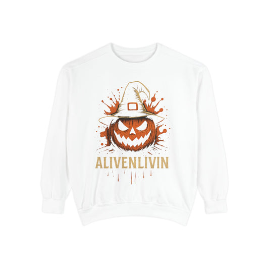 Halloween Pumpkin Sweatshirt with 'ALIVENLIVIN' Design, Cozy Unisex Garment-Dyed Sweatshirt for Fall, Perfect for Halloween, Autumn [...]