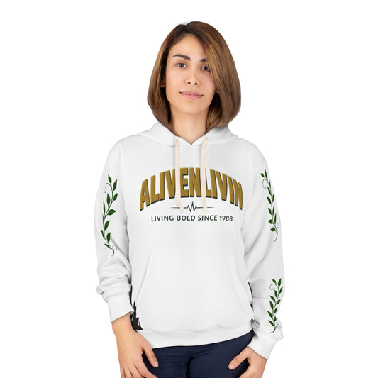 Alive & Livin' Unisex Pullover Hoodie - Bold Design, Cozy Fit, Perfect for Casual Days, Gift for Birthdays, Everyday Wear, Stylish Comfort