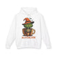 Whimsical Grinch Coffee Hoodie, Cozy Sweatshirt for Fall Vibes, Halloween Gift, Unisex Lightweight Hooded Sweatshirt, Funny Festive Apparel