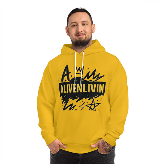 Bold Graphic Hoodie for Trendsetters | A.M. Alivenlivin, Streetwear Fashion, Unisex Pullover, Gift for Music Lovers, Casual Wear